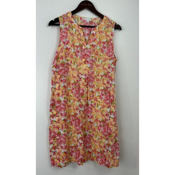 J Jill Love Linen Floral Sleeveless Natural Organic Tank Dress MP Petite 1103R4 - Picture 4 of 12